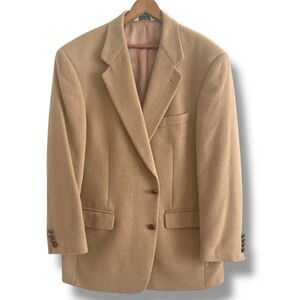 Vintage Camel Hair Mens Sport Coat 43 L Tan Two Button Preppy Classic Blazer
